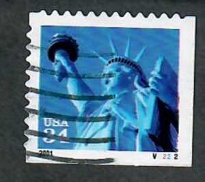 US #3485 Statue of Liberty Used booklet Single plate #V2222  pnc