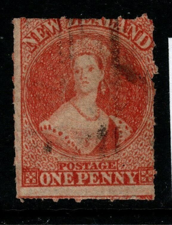 NEW ZEALAND SG48 1862 1d VERMILION ROULETTED 7 USED 