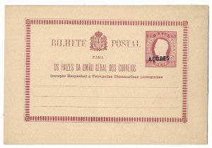 Azores 20r red King Luiz Embossed Postal Card issue of 1878, Unused, HG No. 2