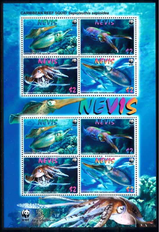 [66838] Nevis 2009 Marine Life Squid WWF Sheet MNH