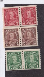 CANADA # 228-230 VF-MLH PAIRS KGV COIL ISSUES  CAT VALUE $195 (PPTT55)