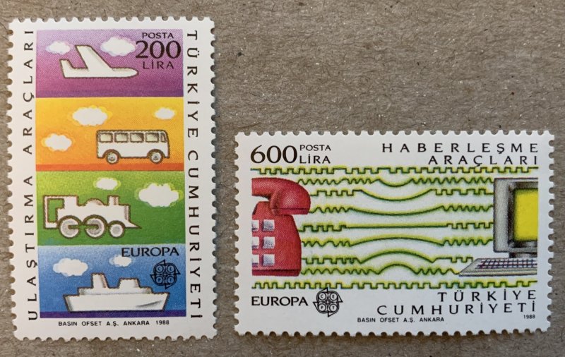 Turkey 1988 Europa transportation, MNH. Scott 2403-2404, CV $14.50