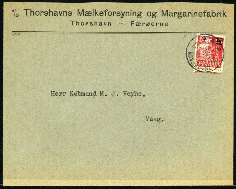 FAROE ISLANDS #4 Tórshavn to Vágur Cover 1941 Kingdom of Denmark