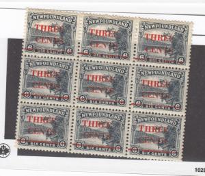 NEWFOUNDLAND SUPERB # 160 VF-MNH BLOCK OF 9 SURCHARGED CAT VALUE $90++++