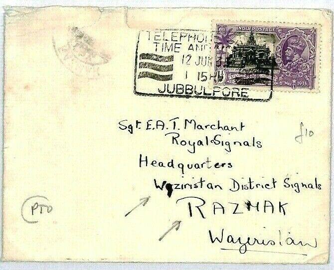 CS203 INDIA 1935 Jubbulpore Cover WAZIRISTAN Military Signals {samwells-covers}