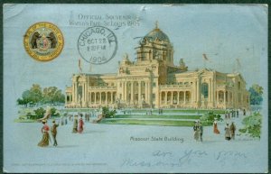 1904 ST. LOUIS WORLD'S FAIR Official card, Missouri State Bldg, 1¢ tied