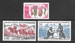 Andorra, French Admin Scott 155-57 MNHOG - 1963 Andorra Culture - SCV $27.50