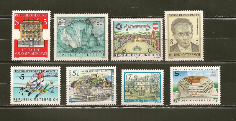 Austria Collection of 8 Different 1987 Issue Stamps MNH