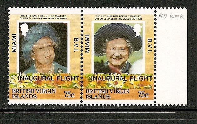 British Virgin islands 1986 Queen Mom Pair  No Wmk  MNH S.G. 598ba