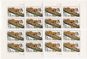 Scott #2482 Bobcat Matched Set of Plate Block of 4 $2 Stamps - MNH