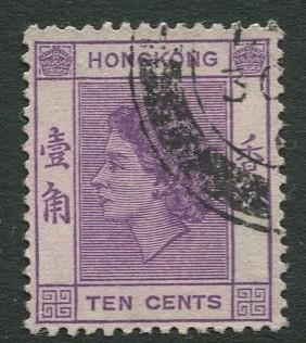 Hong Kong - Scott 186 - QEII - Definitive - 1954 - FU - Single 10c Stamp