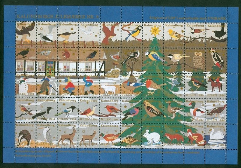 Denmark 1994. Christmas Sheet Kalundborg Animals. Owl,Birds,Fox,Horse,Swan,Hare,