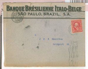 US 406 1912 cover sent Aug. 24, 1912 from Santa Lucia (S. Paulo) arriving inBu..., NY Nov. 25, 1912 with a Bridgeport, VT No