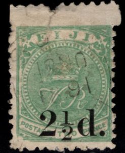 Fiji Scott 50 Used  surcharged stamp, sealed tear at top  nice 1891 cancel