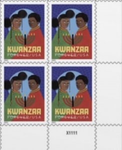 US Kwanzaa LR Plate Block of 4 Stamps. Ships 13 Oct 2022. MNH. 
