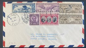 1931 Miami FL Usa First Flight Airmail Cover FFC To Porto Alegre Brazil