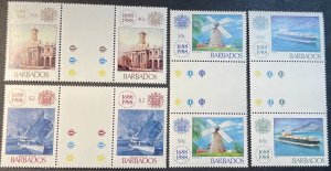 BARBADOS # 731-734--MINT/NEVER HINGED-COMPLETE SET OF GUTTER PAIRS-1988