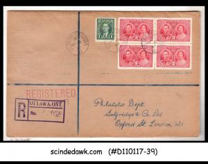 CANADA - 1937 CORONATION BLK OF 4 ON REGD ENVELOPE TO LONDON - 10TH MAY CANCL