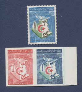 ALGERIA - Scott 305 hinged & MNH  color proofs - Oil Derrick, Independence -1963