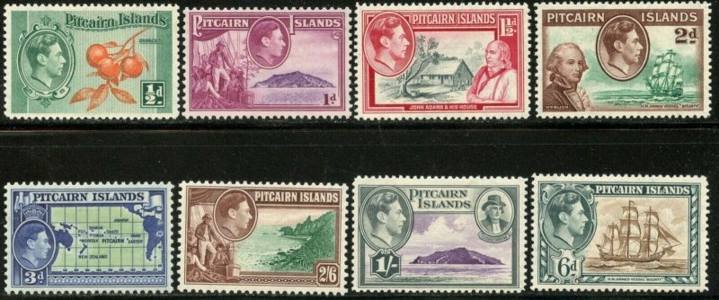 PITCAIRN IS. Sc#1-8, Less 5A & 6A 1940 KGVI First Definitives OG Mint Hinged