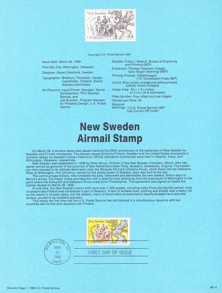 US SP827 New Sweden Souvenir Page #C117