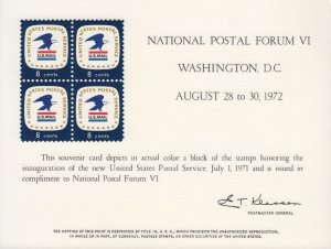 1972 Postal Forum Washington DC PS-8 USPS Sc 1396, SCCS: SC23 souvenir card