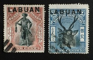 1897-1901 LABUAN opt NORTH BORNEO 1c & 2c Used SG#89 & 90 NB3537