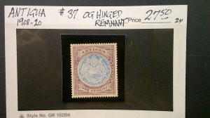 Antigua 1908-20 Scott# 37 XF OG Hinged/Remnant