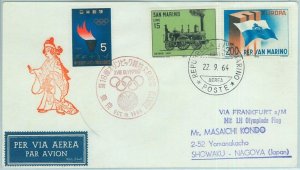 67996 - SAN MARINO - POSTAL HISTORY - 1964 Olympic FLIGHT COVER via FRANKFURT-