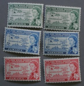 West Indies Federation Ten Islands Set Three Each Unused NH Stamps, 30 Stamps