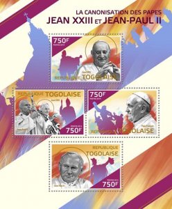 TOGO - 2014 - Popes John XXIII & John Paul II - Perf 4v Sheet -Mint Never Hinged