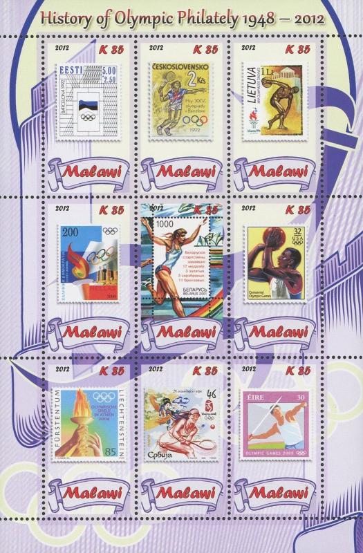 Malawi History of Olympic Lithuania USA Souvenir Sheet of 9 Stamps Mint NH