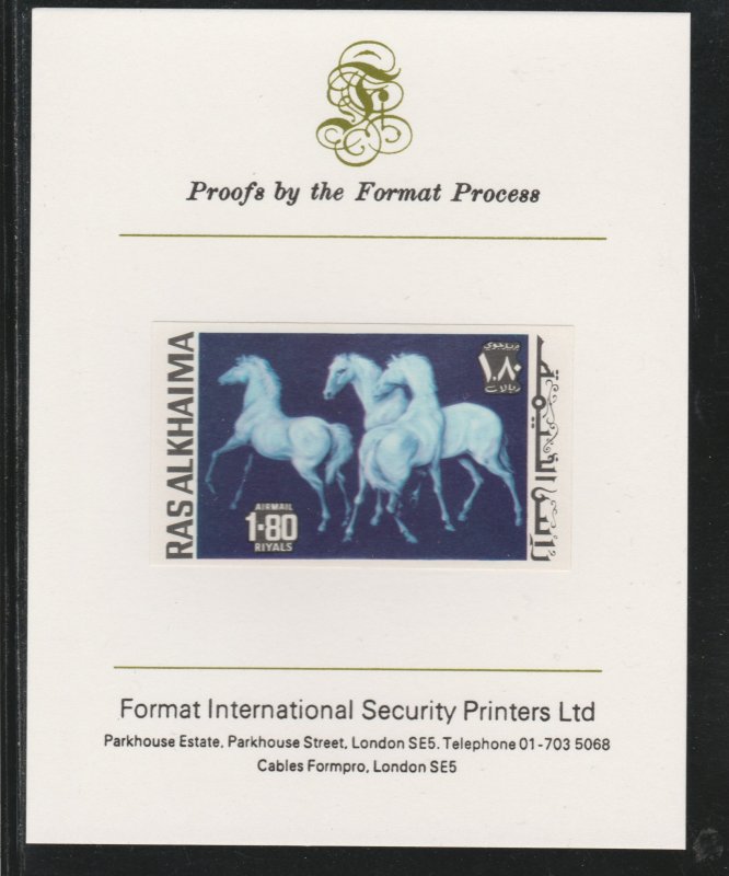 RAS AL KHAIMA 1972 HORSES  imperf on FORMAT INT PROOF CARD