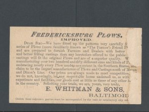 Ca 1875 Baltimore MD UX1 1st U S Postal Card E. Whitman & Son Sells Fredericks--