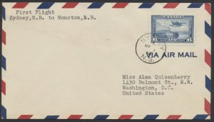 1942 May 1 Sydney NS to Moncton NB Flight Cover AAMC #4205d