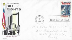 1966 FDC, #1312, 5c Bill of Rights, Fluegel Covers