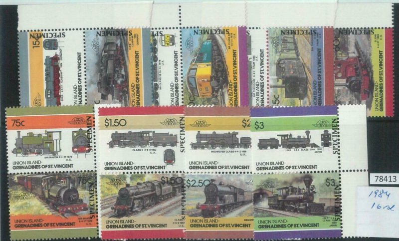 78413 - UNION Islands - STAMPS - TRAINS  1984 - 16 Values MNH - SPECIMEN