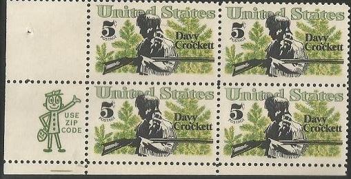 Scott #1330  MNH Davy Crockett Zip Block of 4