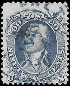 1861 US  SC # 72b USED FVF JUMBO NH ng BLUE TOWN CANCEL  - SOUND