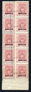 Bhopal SGO315 1932 1a Carmine-red MISPERF Block (no gum) (a) 