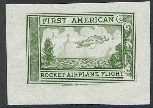 USA 1936 1st USA Rocket flight labels in red & green Sanabria R1-2 - fine unus