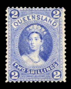 Queensland #74 Cat$275, 1882 2sh ultramarine, Thin Paper, unused (regummed)
