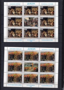 YUGOSLAVIA 1998  EUROPE/PAINTINGS 2 SHEETS OF 9 STAMPS  MNH