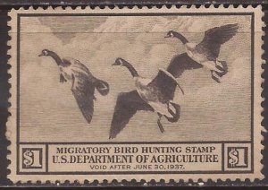 US Stamp - 1936 Canada Geese - Stamp - Mint No Gum - Scott #RW3