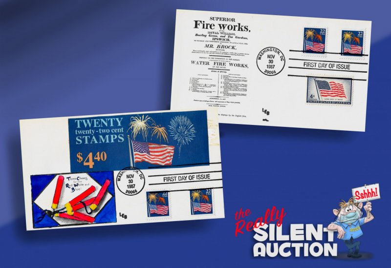 SC 2276 • 1987 Flag & Fireworks FDCs • Cachets by LEB (Lorraine Bailey)