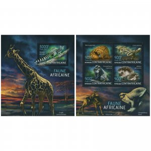 African Fauna Stamp Bundle of 2 Manis Gigantea Cercopithecus Neglectus S/S MNH
