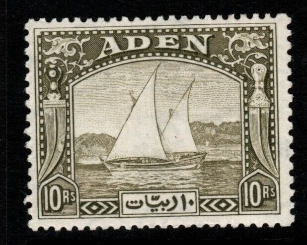 ADEN SG12 1937 DHOW 10r OLIVE-GREEN MTD MINT