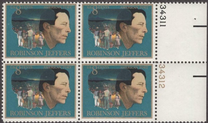 Scott # 1485 - US Plate Block Of 4 - Robinson Jeffers - MNH -1973