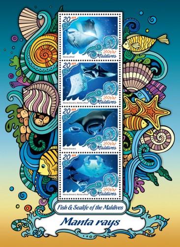 MALDIVES 2016 SHEET MANTA RAYS RAYAS MARINE LIFE mld161003a