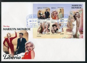 LIBERIA 2023 MARILYN MONROE SHEET WITH JFK & ELVIS FIRST DAY COVER